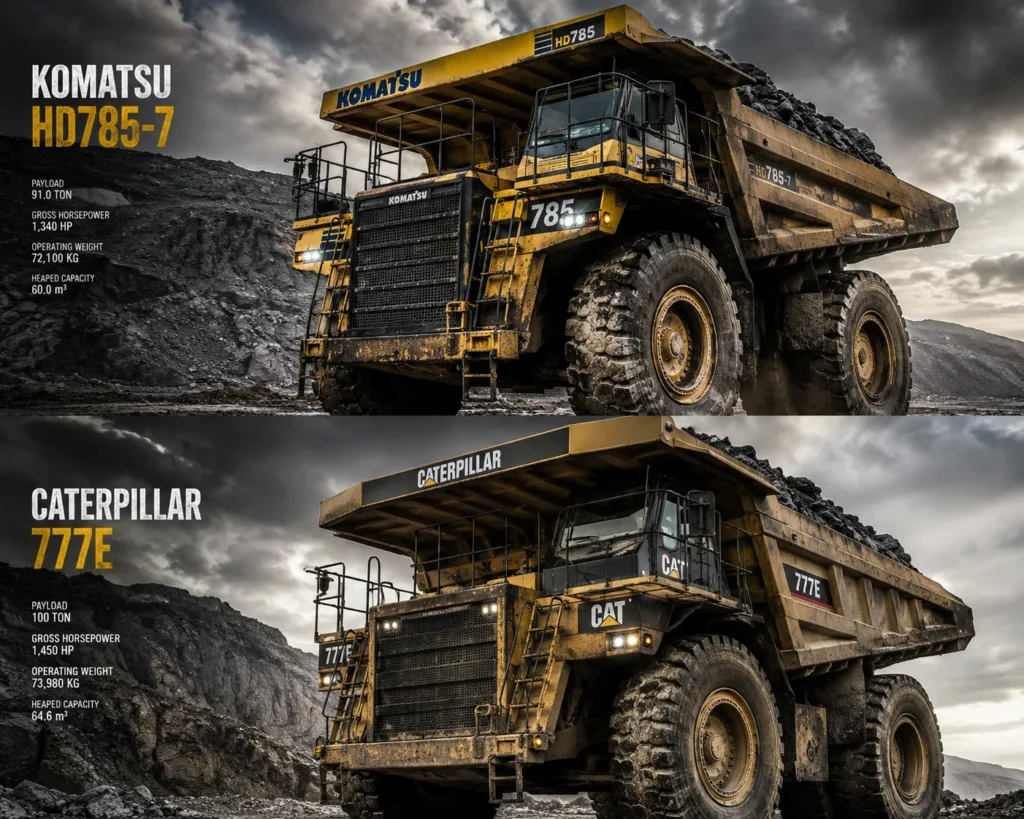 Komatsu HD785-7 Và Caterpillar 777E – Đâu Là Ông Vua Xe Ben Khai Thác Mỏ?