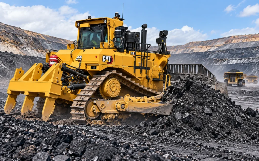 Máy ủi CAT D9 giữa mỏ than